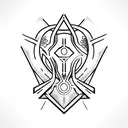 warframe logo, heart in center of logo, glowing off skin, neon pink color, womb tattoo tattoo design idea