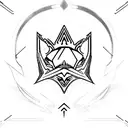 warframe logo, heart in center of logo, glowing off skin, neon pink color, womb tattoo tattoo design idea