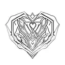 warframe logo, heart in center of logo, glowing off skin, neon pink color, womb tattoo tattoo design idea