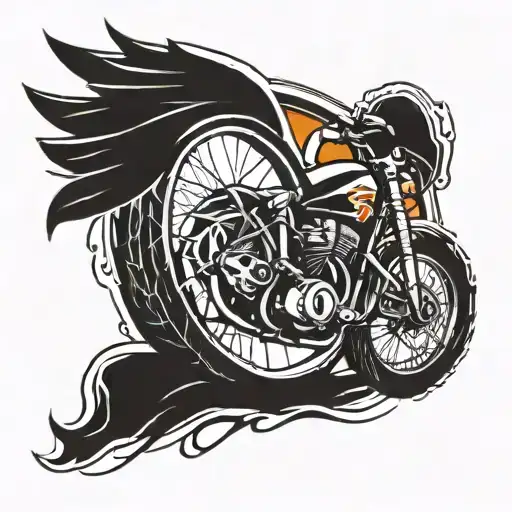 dirt bike  wheel with wings and race flag  tattoo design idea