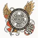 wheel with wings and race flags tattoo design idea