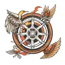 wheel with wings and race flags tattoo design idea