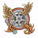 wheel with wings and race flags tattoo design idea