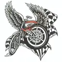 wheel with wings and race flag  tattoo design idea