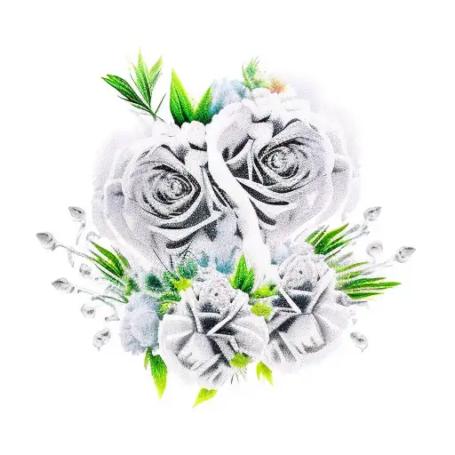 death twins with carnations, doves and summer tattoo design idea