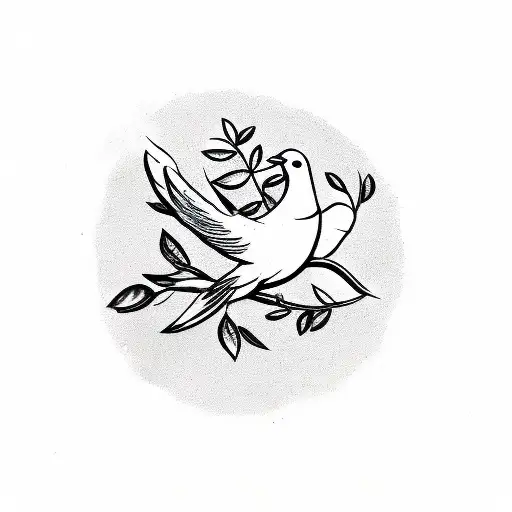 A detailed illustration of a dove carrying an olive branch, symbolizing peace in Syria tattoo design idea
