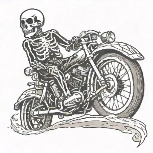 Darren Mckeag style tattoo featuring a Skeleton rideing motorcycle. tattoo design idea