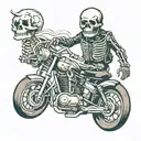 Darren Mckeag style tattoo featuring a Skeleton rideing motorcycle. tattoo design idea