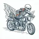 Darren Mckeag style tattoo featuring a Skeleton rideing motorcycle. tattoo design idea