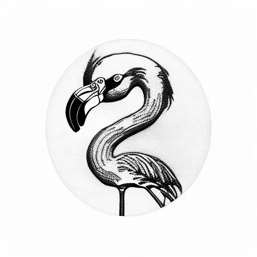 flamingo with two spears in the background  tattoo design idea