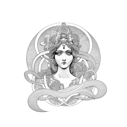 art nouveau goddess pomona tattoo design idea