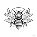 An intricate design of a hardworking bee surrounded by dollar signs tattoo design idea