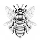 An intricate design of a hardworking bee surrounded by dollar signs tattoo design idea