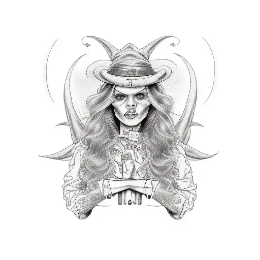 witch driving a hot rod car tattoo design idea