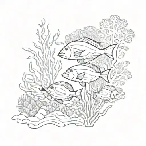 Coral Reef Saltwater Ocean fish family tattoo design idea