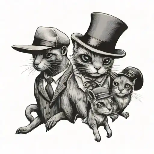 Mafia animals tattooed and with beret tattoo design idea