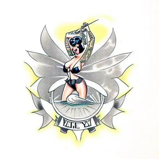 pinup with Venus fly traps tattoo design idea