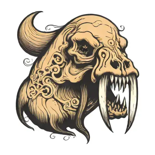 Walrus skull with tusks tattoo design idea