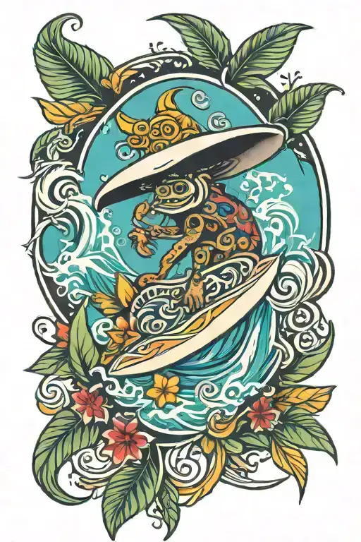 costa rica surf style tattoo design idea