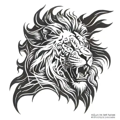 A majestic lion's head, symbolizing the Leo zodiac sign, positioned with the mane resembling fiery flames tattoo design idea