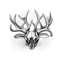 deer skull with a lyre between its antlers and ivy around it  tattoo design idea