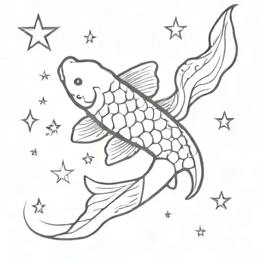 koi fish small and cute with stars and maybe a bow and chrysanthemum's tattoo design idea