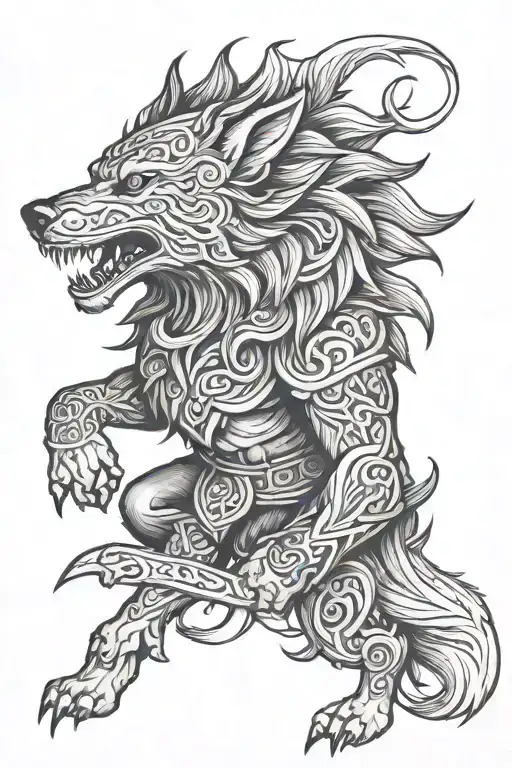 fenrir viking norse wolf tattoo design idea