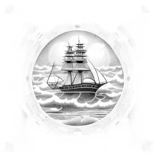 Ship crossing black water, the words "Kala Pani" must be in the image tattoo design idea