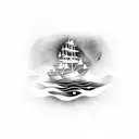 Ship crossing black water, the words "Kala Pani" must be in the image tattoo design idea