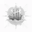 Ship crossing black water, the words "Kala Pani" must be in the image tattoo design idea