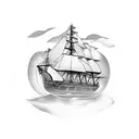 Ship crossing black water, the words "Kala Pani" must be in the image tattoo design idea