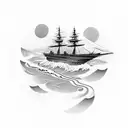 Ship crossing black water, the words "Kala Pani" must be in the image tattoo design idea