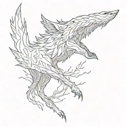 create tattoo design for left arm full sleeve tattoo in the syle of inez janiak of a wolf and crow flying above  tattoo design idea
