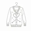 simple tattoo line drawing of a small fluffy cardigan sweater with its long sleeves wrapped around a small heart tattoo design idea
