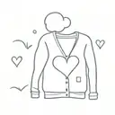 simple tattoo line drawing of a small fluffy cardigan sweater with its long sleeves wrapped around a small heart tattoo design idea