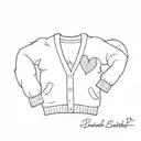 simple tattoo line drawing of a small fluffy cardigan sweater with its long sleeves wrapped around a small heart tattoo design idea