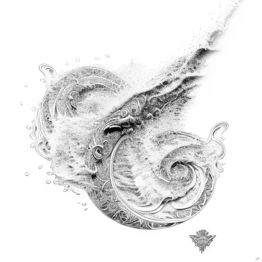 An intricate design of water waves forming the names Cameron and Dominic tattoo design idea