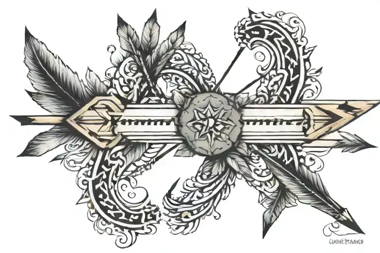 family arrow tattoo for 5 people with 5 different areas to shade on the shaft for each person in birth order tattoo design idea