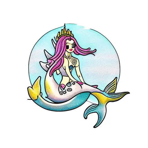 Mermaid sitting on rock tattoo design idea