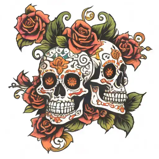 sugar skulls momento mori written tattoo design idea