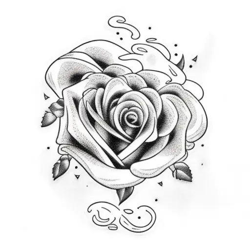 Rosa con llamas de fuego  blanco y negro tattoo design idea