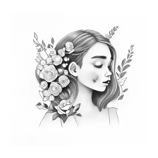 girl with flowers held by bandaids tattoo design idea