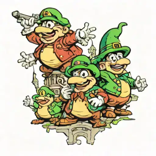 Luigi, Toad and Monte Mole Antonelliana tattoo design idea