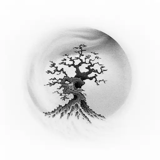 A lone tree bending under the force of a violent hurricane tattoo design idea