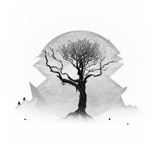 A lone tree bending under the force of a violent hurricane tattoo design idea