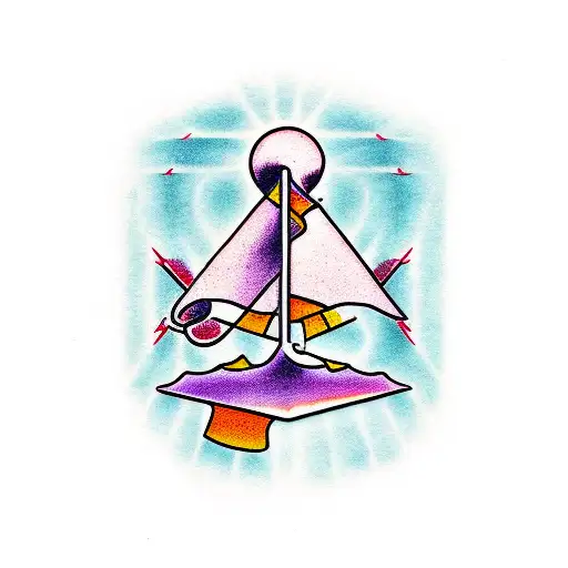 Unbalanced scales above a cell, bars morphing into a cross with a ray of light tattoo design idea