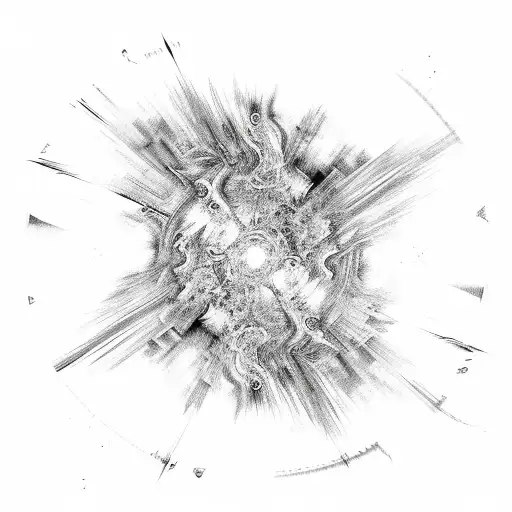 Fractured mirror reflecting a swirling, chaotic storm representing a turbulent mind tattoo design idea