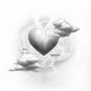 Heart-weighted scale tipping, with radiant light breaking through a cloud above tattoo design idea
