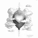 Heart-weighted scale tipping, with radiant light breaking through a cloud above tattoo design idea