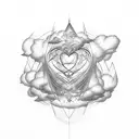 Heart-weighted scale tipping, with radiant light breaking through a cloud above tattoo design idea